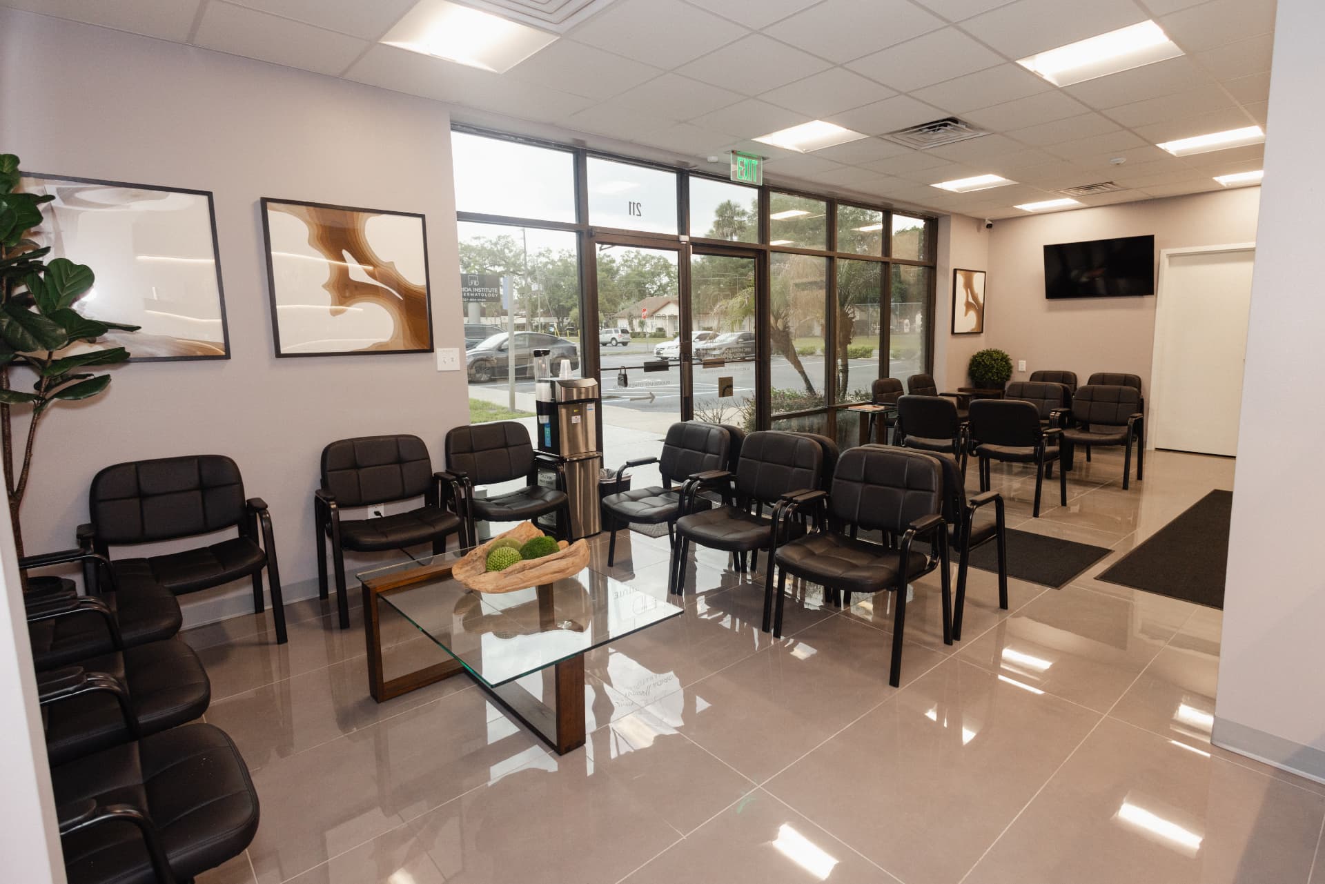 Bright waiting room at Florida Institute of Dermatology